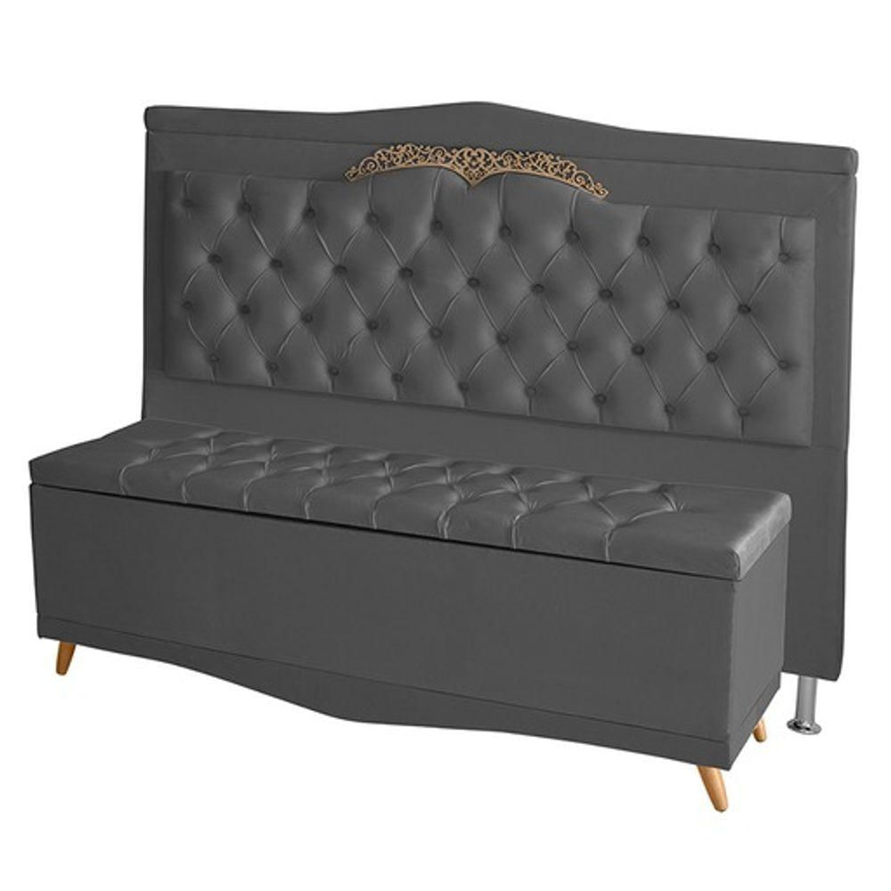 Kit De Cabeceira De Cama Box E Calçadeira Baú Barcelona Casal 140 Cm Retro Capitonê Suede Grafite Do Lar Móveis