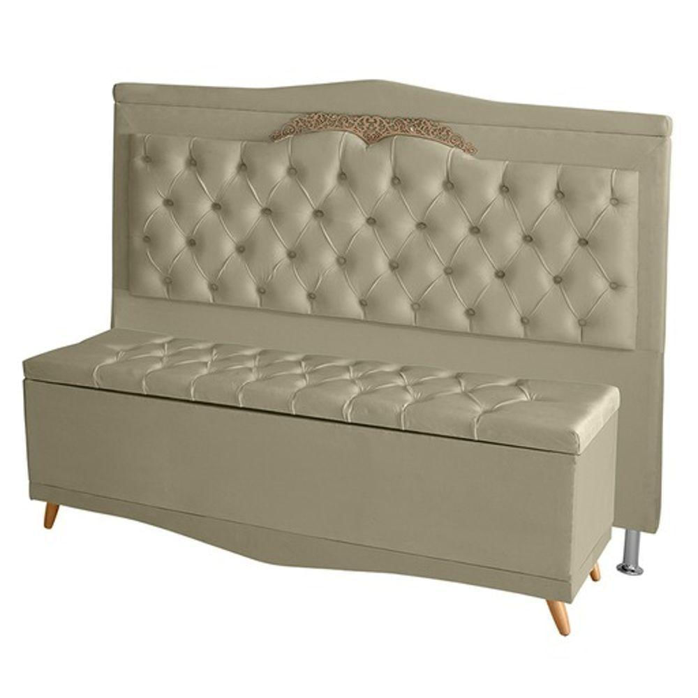 Kit Cabeceira De Cama E Calçadeira Baú Barcelona Capitonê Casal 140 Cm Suede Bege Casa Móveis E Decoração