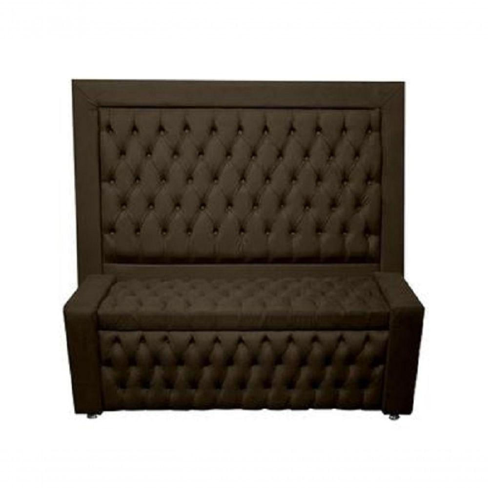 Kit Cabeceira De Cama Box E Calçadeira Baú Retro Capitonê Botão Encapados Queen 160 Cm Suede Marrom Do Lar Móveis