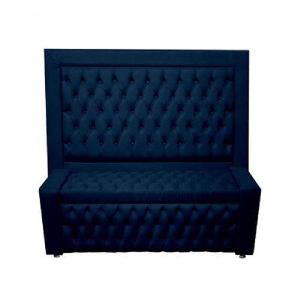 Kit Cabeceira De Cama Box E Calçadeira Baú Retro Capitonê Botão Encapados Casal 140 Cm Suede Azul Marinho Do Lar Móveis
