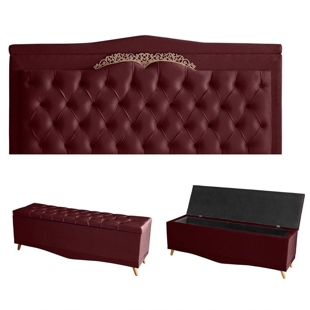 Kit Barcelona Cabeceira De Cama Painel E Calçadeira Baú Queen 160 Cm Suede Bordo Do Lar Móveis E Decoração