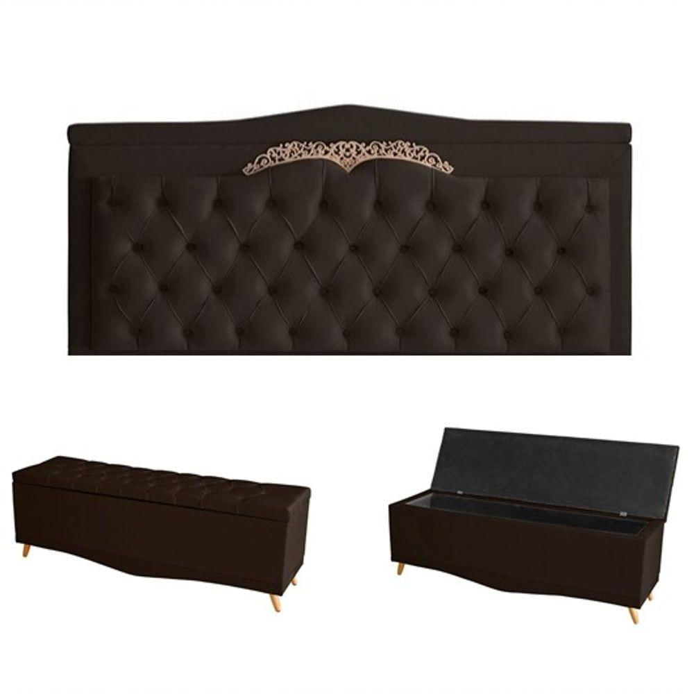 Kit Barcelona Cabeceira De Cama Painel E Calçadeira Baú Casal 140 Cm Suede Marrom Do Lar Móveis E Decoração