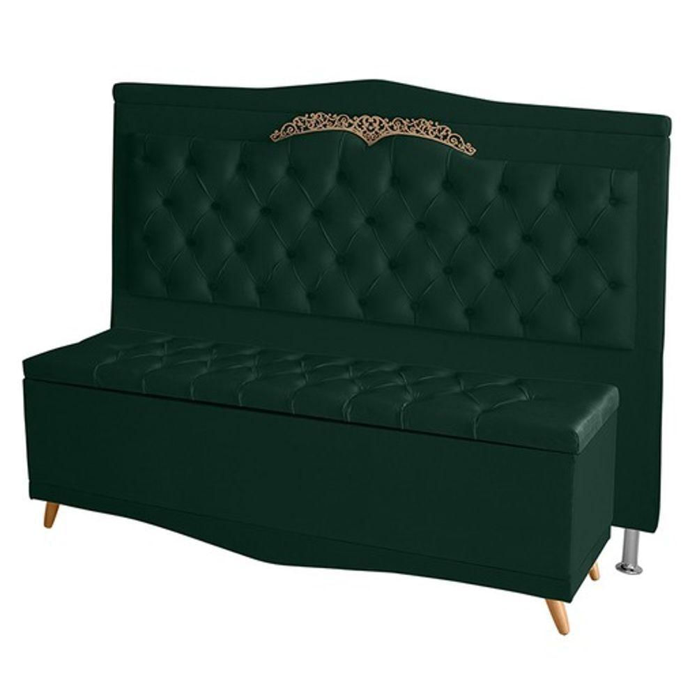 Kit Cabeceira De Cama Box E Calçadeira Baú Madri Casal 140 Cm Suede Verde Do Lar Móveis E Decoração