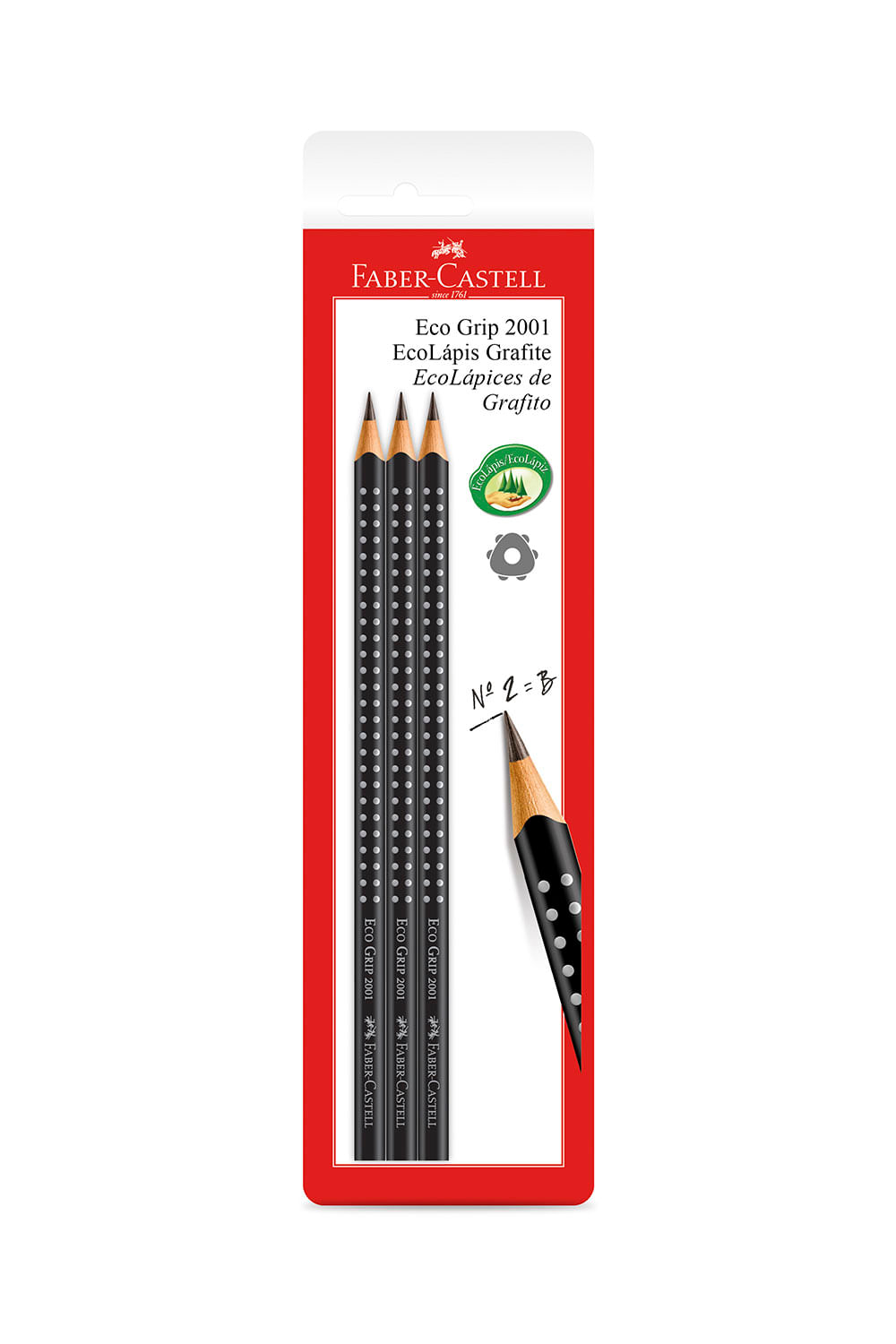 Lápis Grafite Faber-Castell Eco Grip Wood Nº2B com 3 Unidades