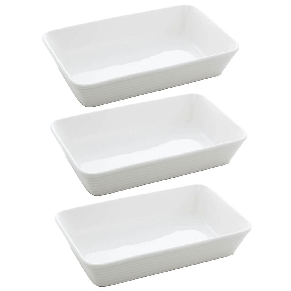 Kit 3 Assadeiras de Porcelana Branca 1,5L Refratário Lyor Re