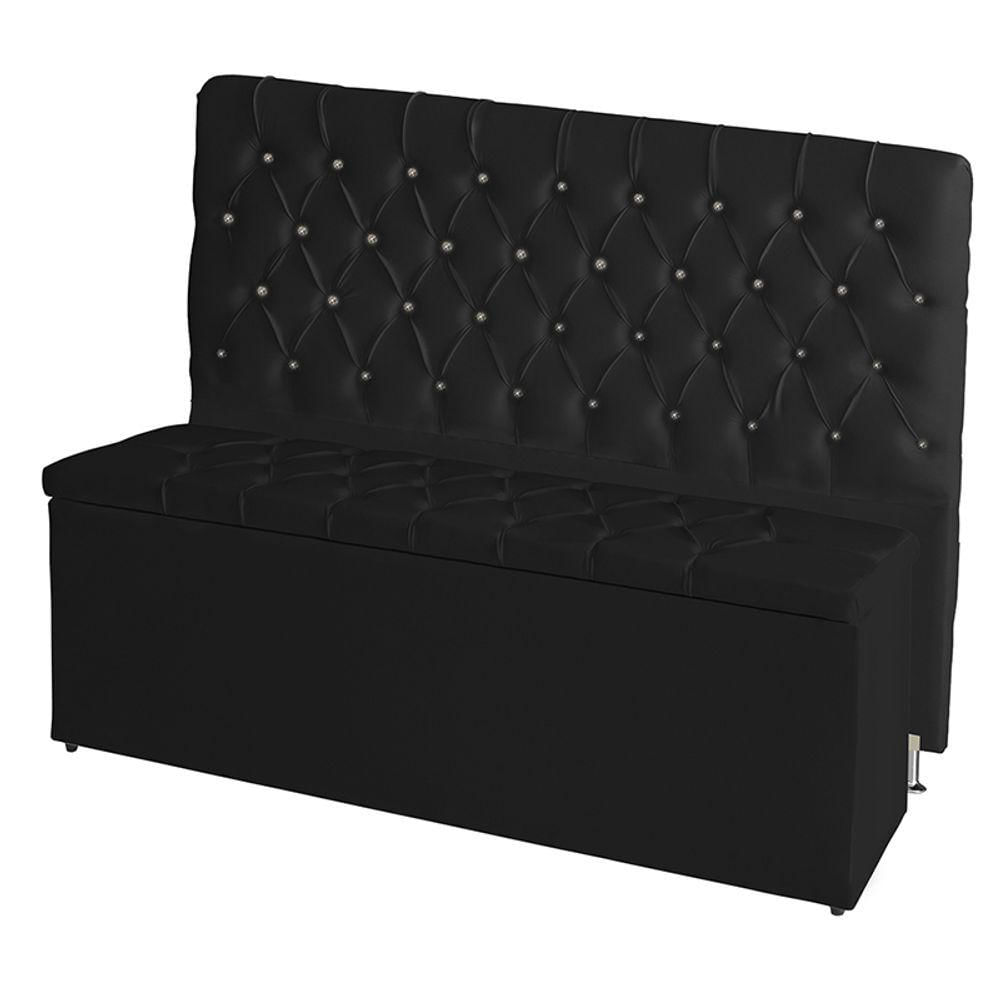 Kit De Quarto Cabeceira De Cama Box E Calçadeira Baú Estrela Casal Queen 160 Cm Suede Botão Strass Preto Do Lar Móveis E