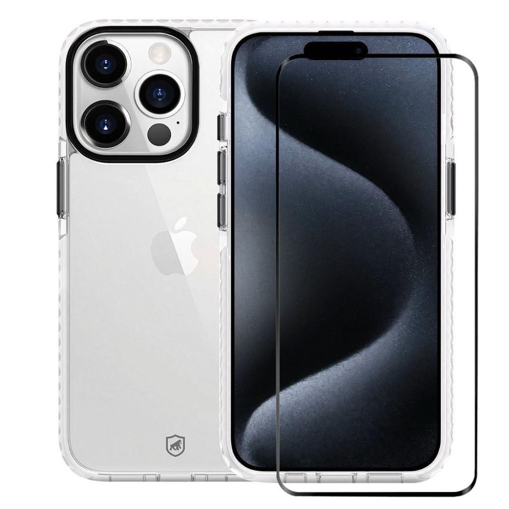 Kit Capa Urus Branca e Pelicula Coverage 5D Pro Preta para iPhone 15 Pro Max - Gshield
