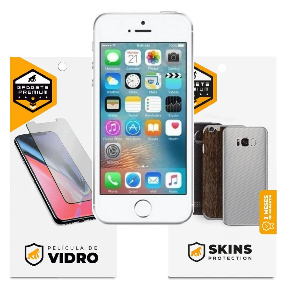 Películas para iPhone 5S : Vidro Dupla + Traseira Fibra de Carbono - Gshield