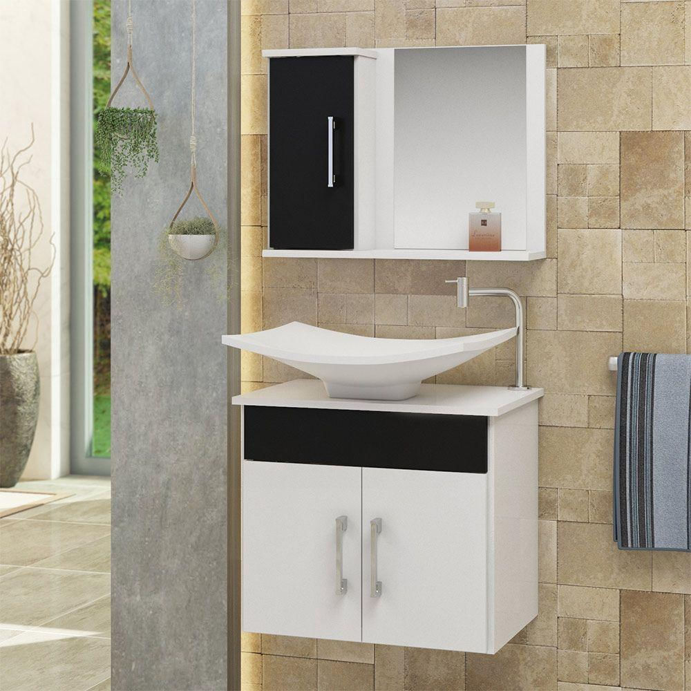 Conjunto Gabinete Banheiro 3 Portas Bali - Preto - Preto