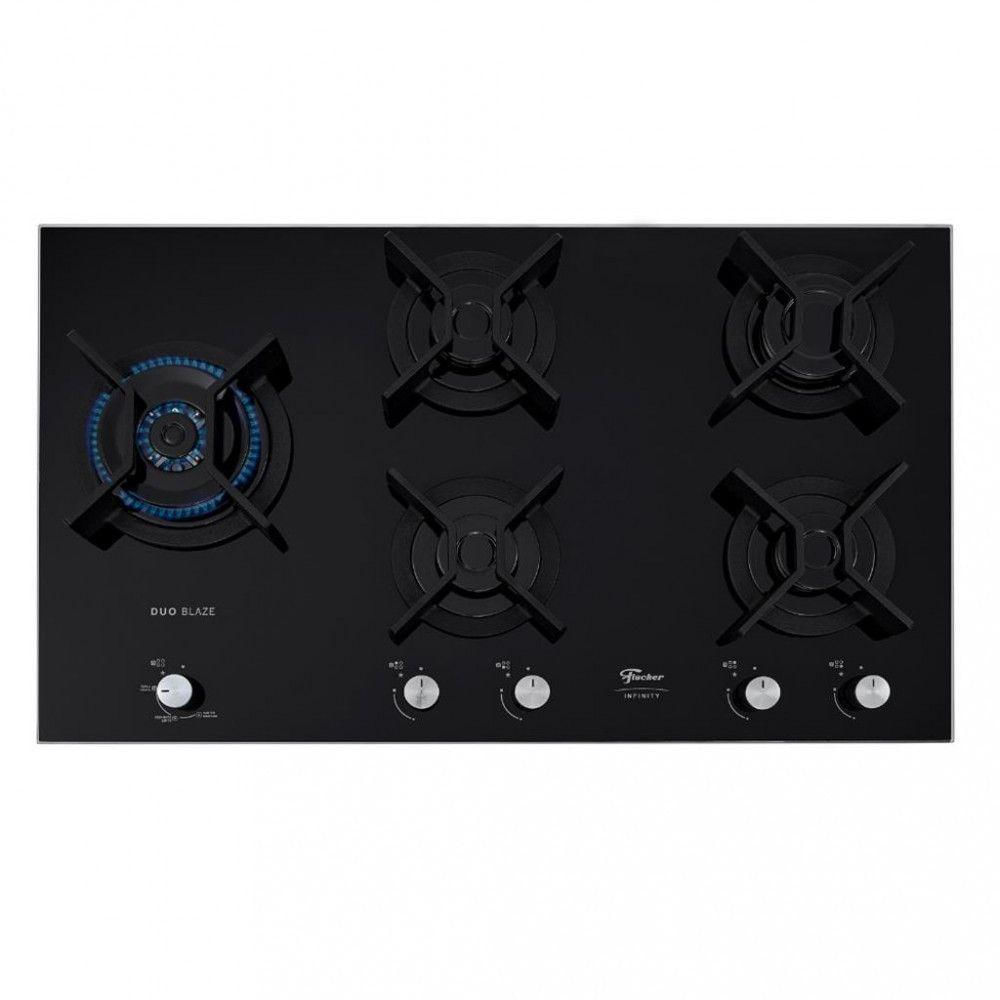 Cooktop 5 Bocas Tripla Chama Infinity Mesa Vidro Fischer Preto Bivolt