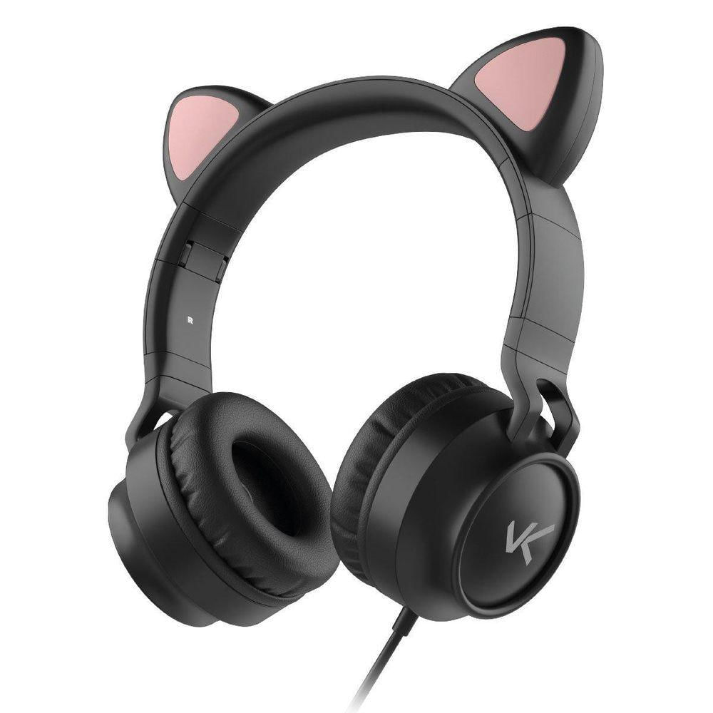 Fone De Ouvido Headset Kitty Ear - Orelha De Gato Preto Com