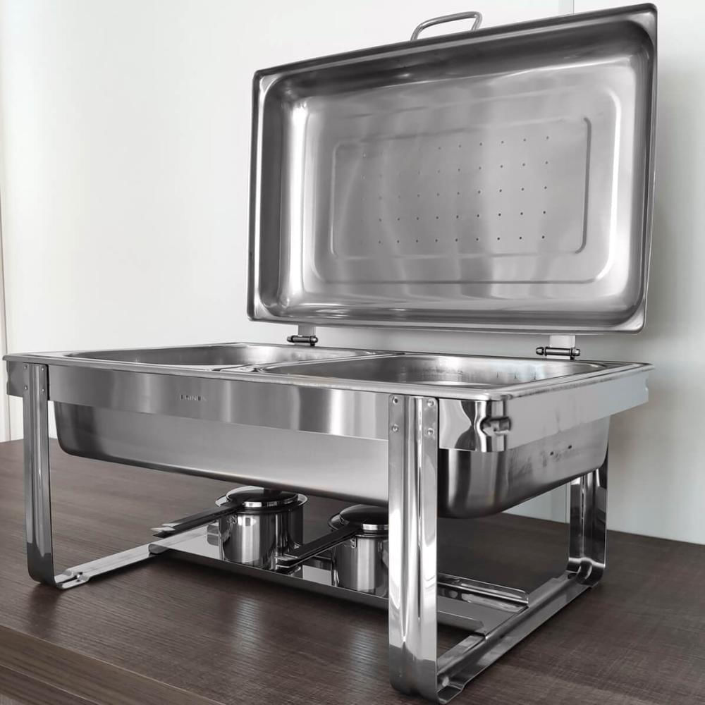 Rechaud Retangular Duplo 8L com 2 Cubas 1/2 Banho Maria Aço Inox Savoy Brinox