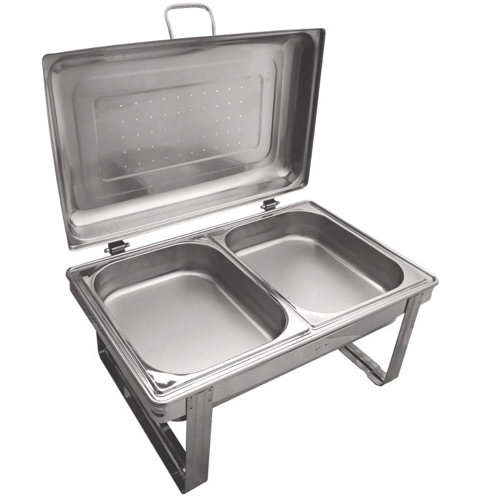 Rechaud Retangular Duplo 8L com 2 Cubas 1/2 Banho Maria Aço Inox Savoy Brinox
