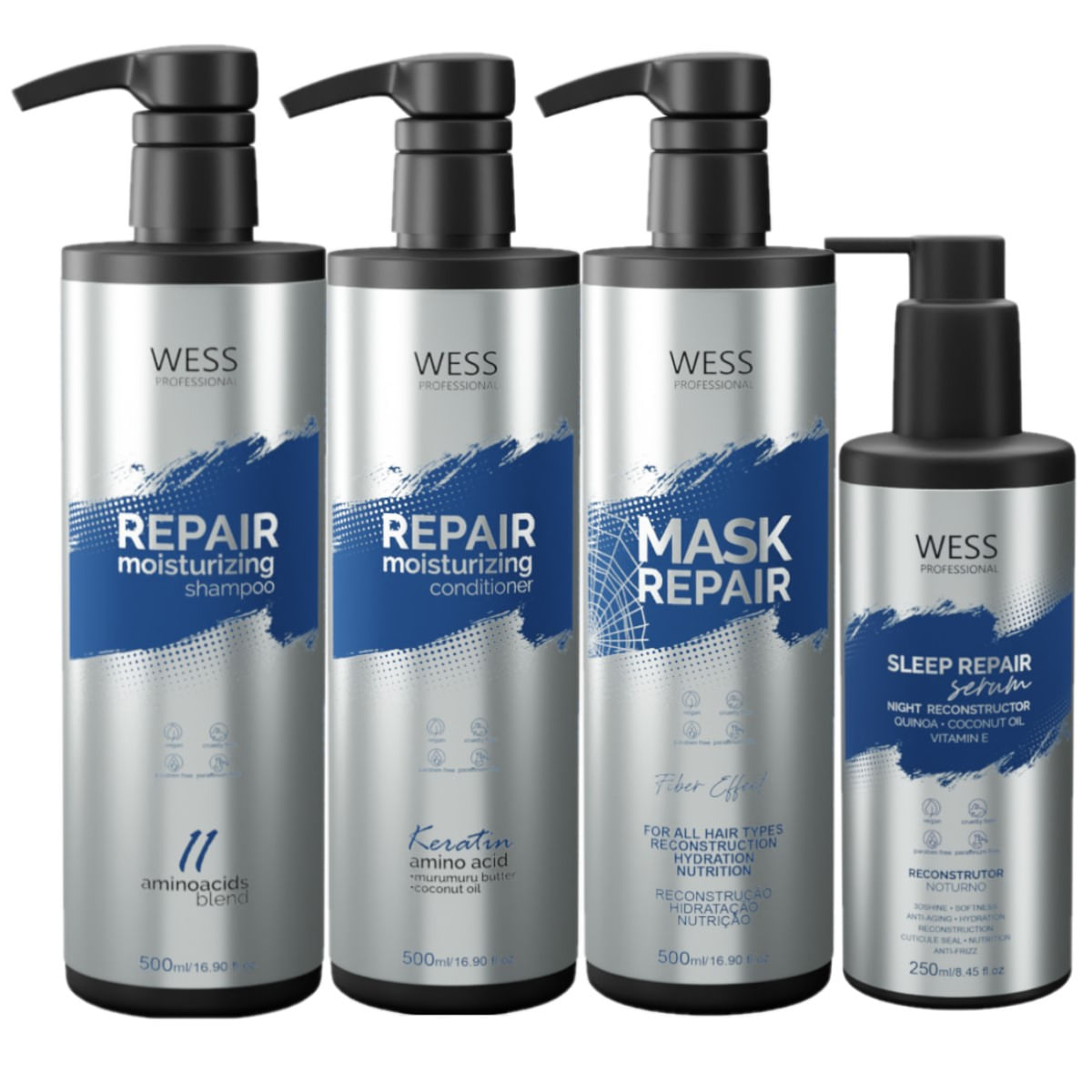 Kit Wess Repair SH 500ml+Cond 500ml+Mask 500ml+Sleep 250ml