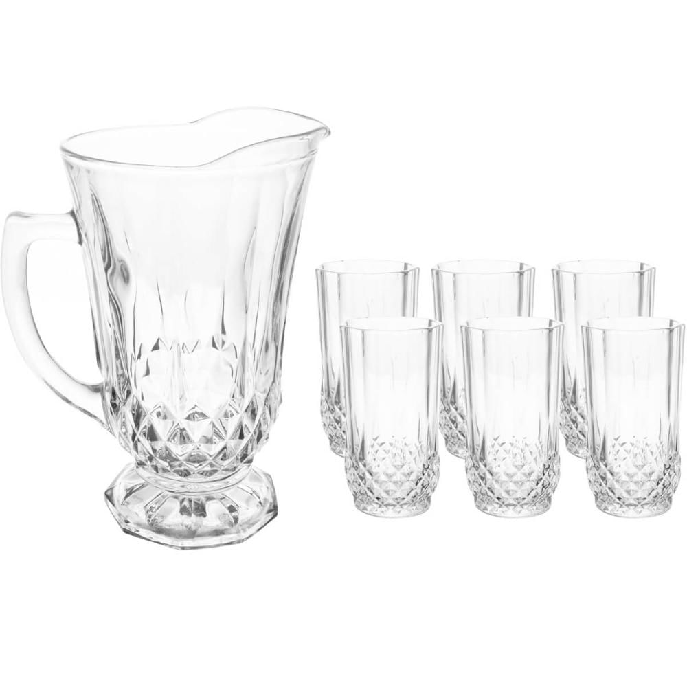 Conjunto Jarra 1,25L e 6 Copos de Vidro 260ml Lyor Diamante para Servir Sucos Água