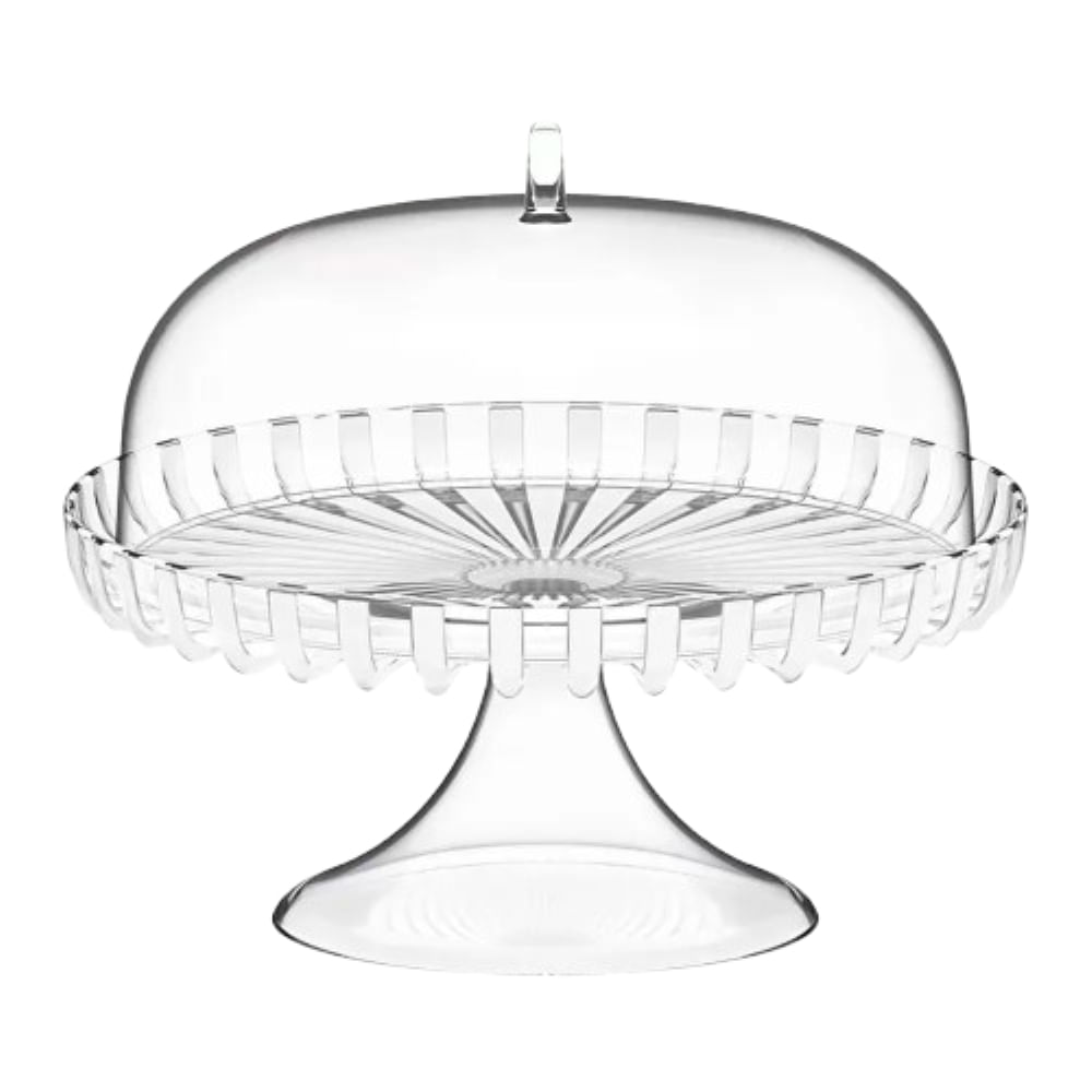 PRATO PARA BOLO GUZZINI COM DOMO E PEDESTAL EM BIO PLÁSTICO BRANCO PÉROLA 12580042