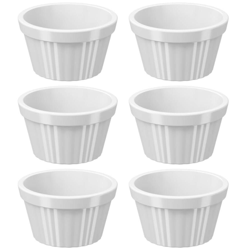 Conjunto 6 Ramekins Brancos Canelados 90ml Plástico Potinho Bowl Pequeno Uno Coza