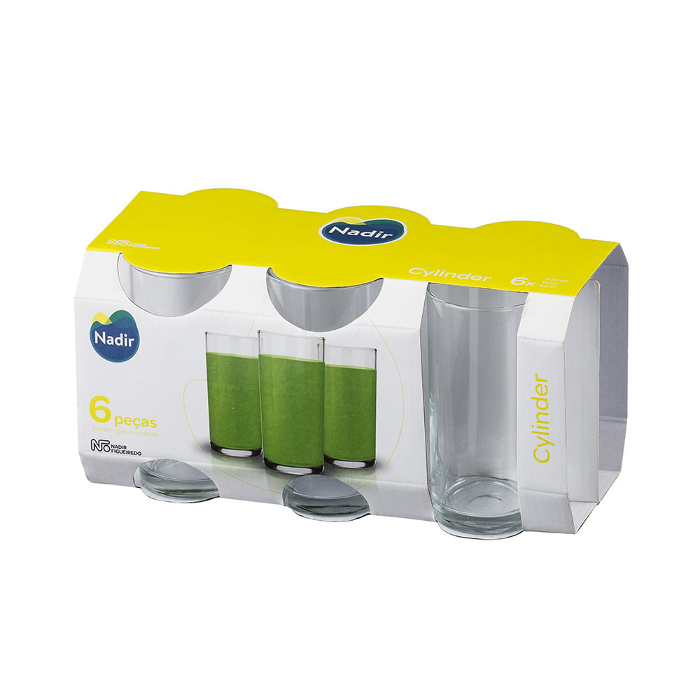 Jogo de Copos Long Drink Nadir Figueredo Cylinder em Vidro Transparente 6 Peças 300ml