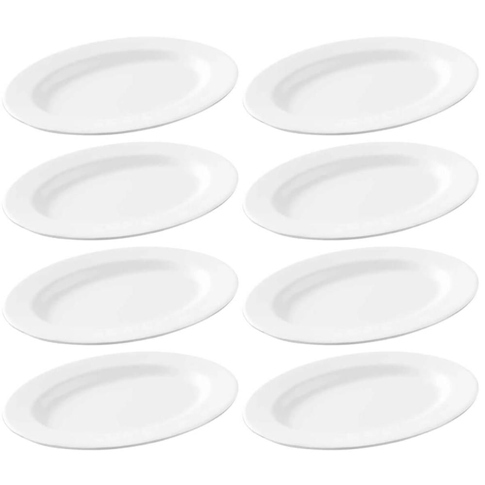 8 Bandejas para Servir Melamina Branca 20x14cm Buffet Travessa Saladas Petiscos Restaurante