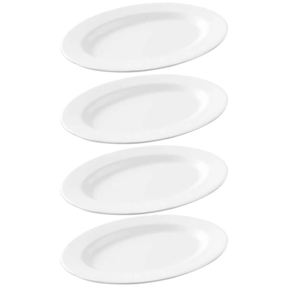 4 Travessas Oval Melamina Rasa 20x14cm Branca Servir Bandeja Haus Concept