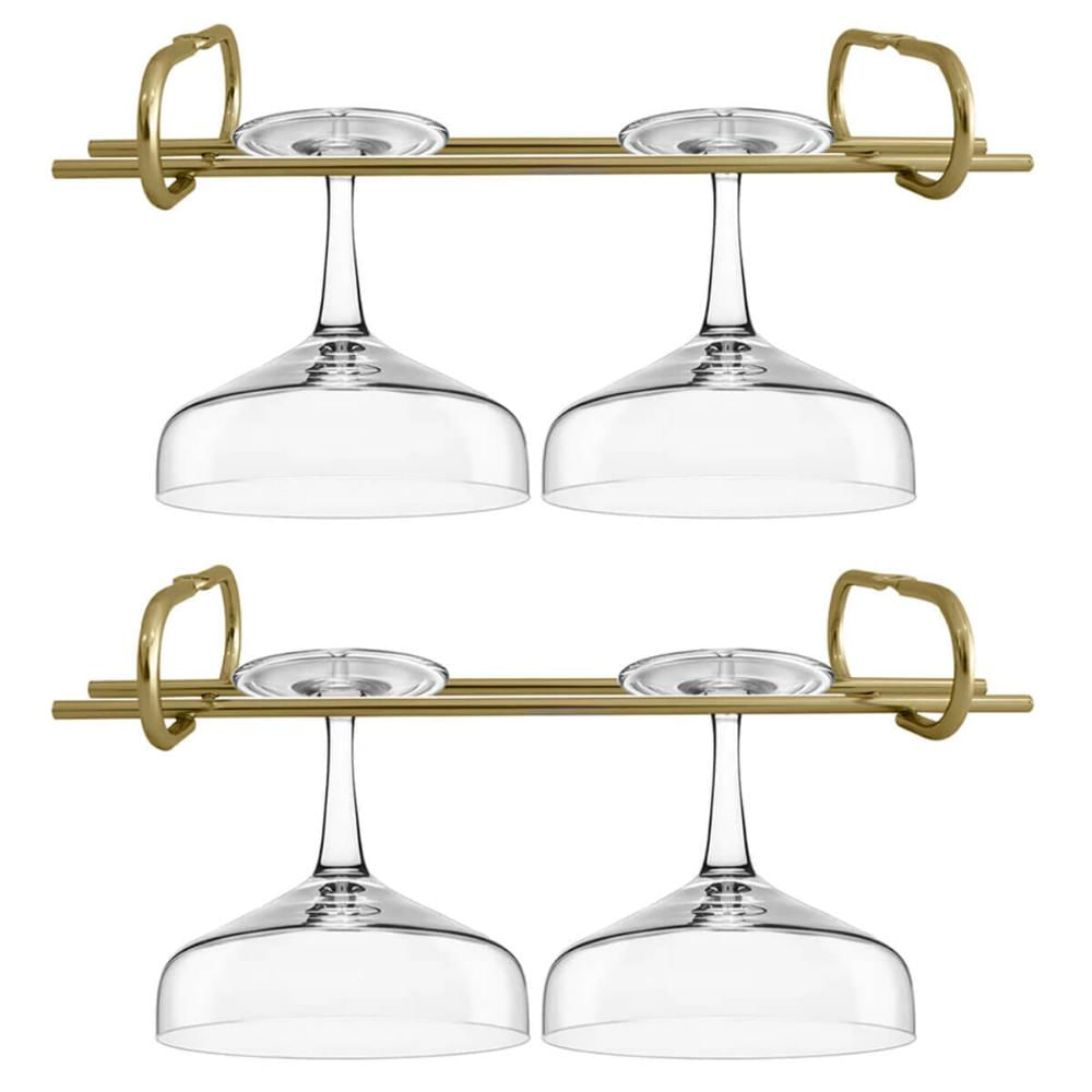 Kit 2 Suportes Porta Taças Dourado Reto 25cm Organizador Suspenso MS Aramados