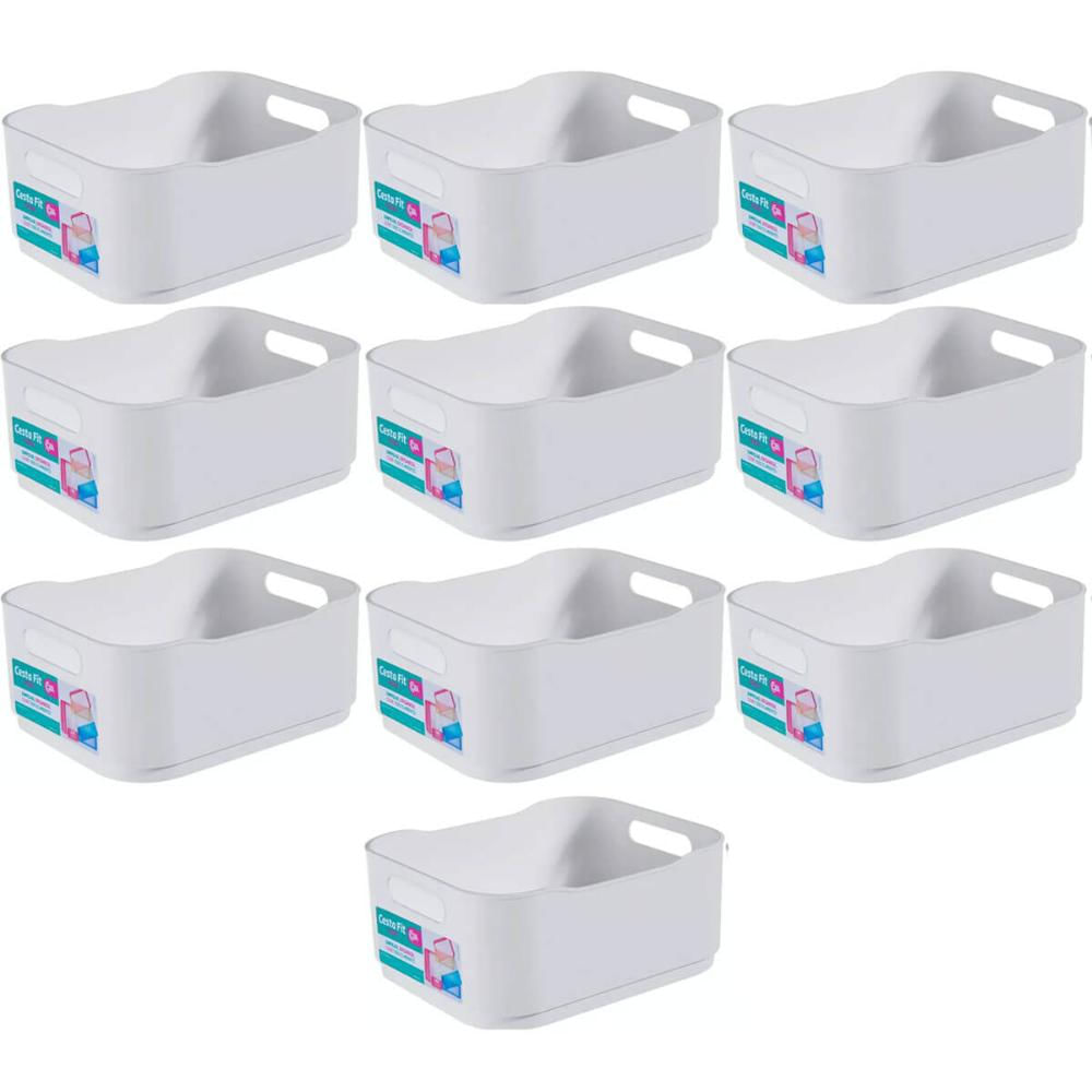10 Caixas Organizadoras Fit Alças Cestos Coza Branco Cozinha Closet Lavanderia