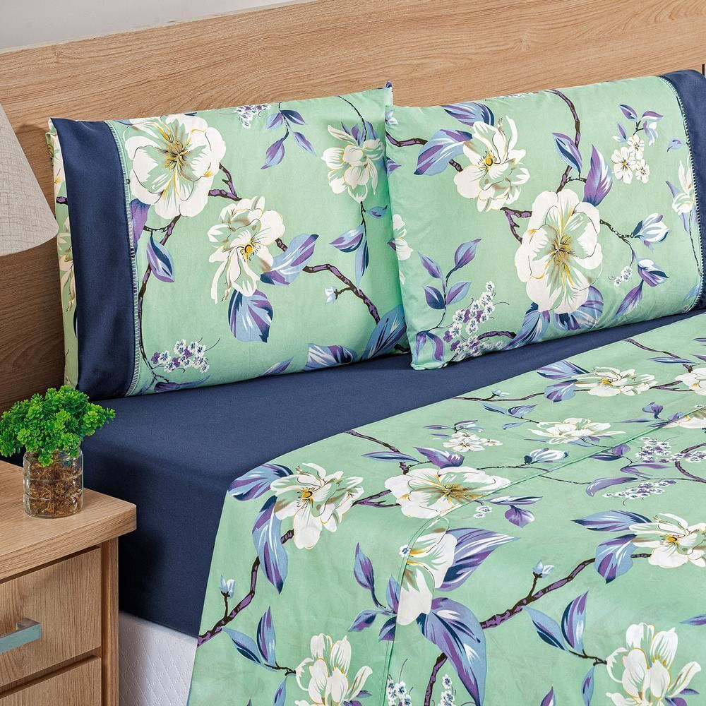 Jogo De Cama Estampado Micropercal 200 Fios Naturale Solteiro 03 Peças - Flower