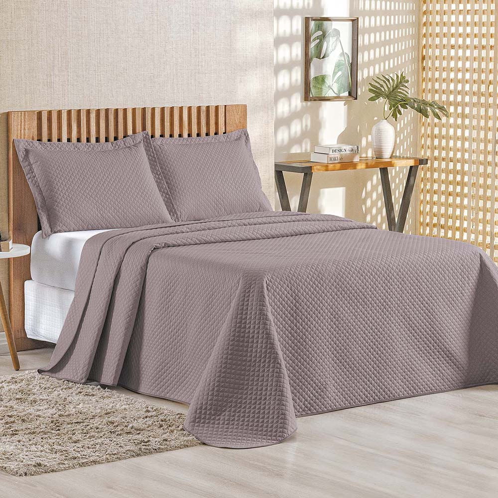 Kit Cobre Leito Colcha Ideale Queen 3 Peças Matelado Geométrico - Lavanda - 100% Poliéster
