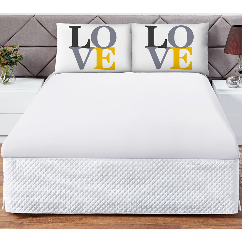 Jogo Cama Lençol Shine Queen Microfibra 180 Fios 3 Peças - Love Branco