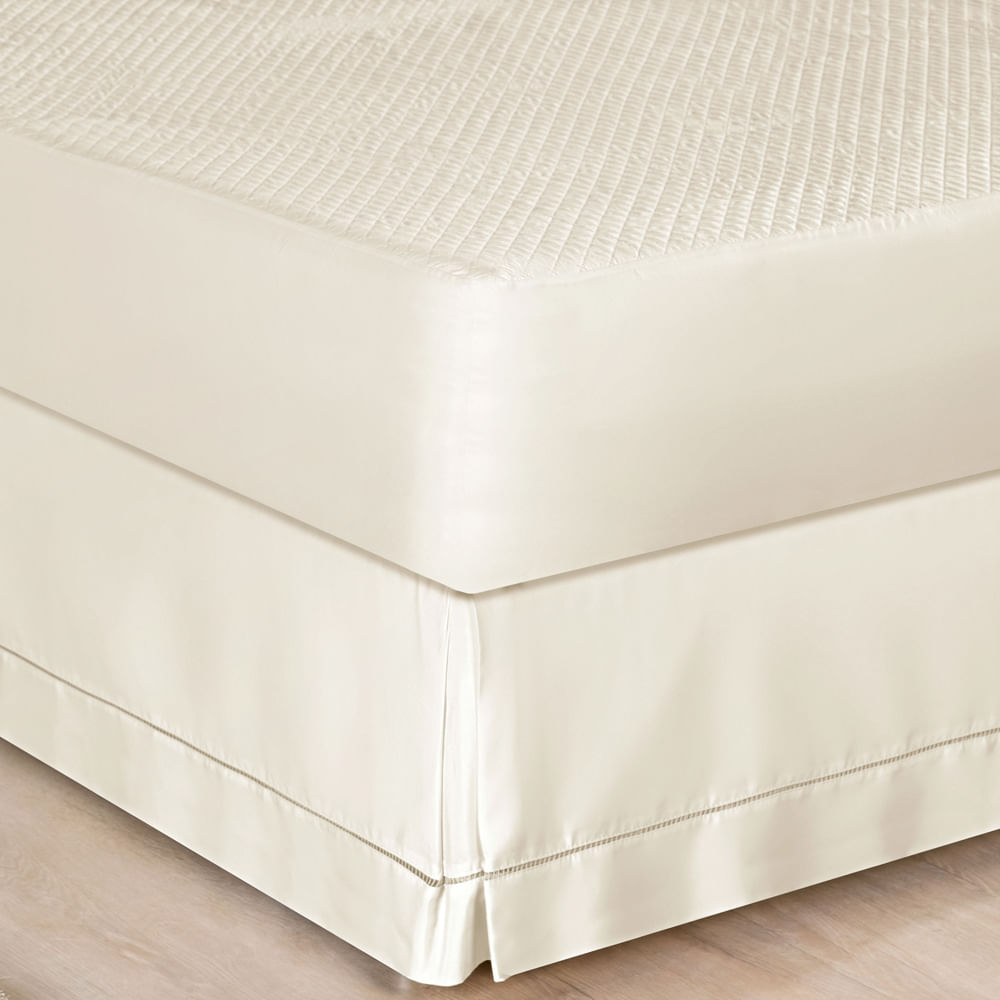 Saia Cama Casal Queen Box Percal 180 Fios Acabamento em Ponto Palito - Palha