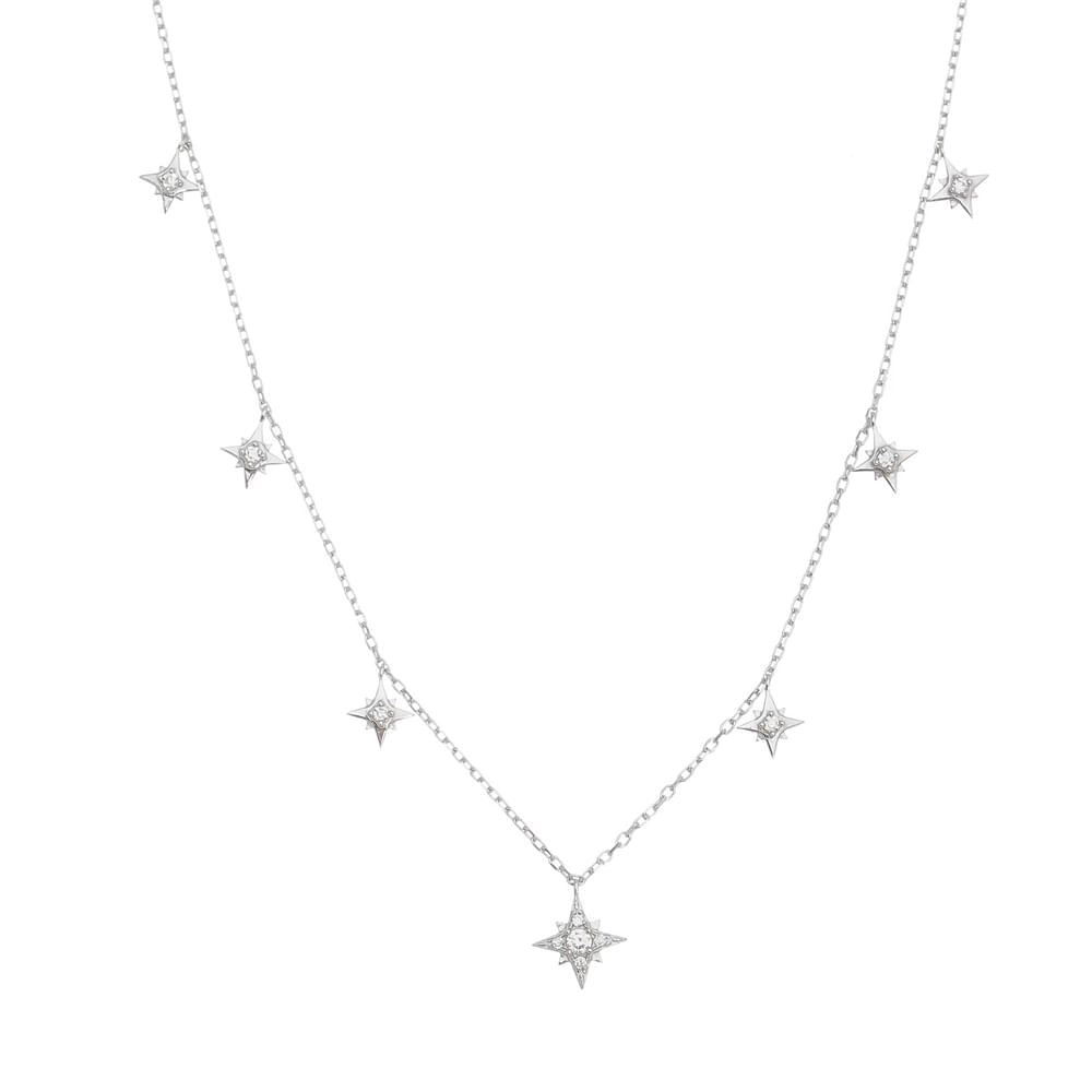 Gargantilha Choker Estrelas com Zirconias Brancas em Prata e Ródio Coleção Pura Vida