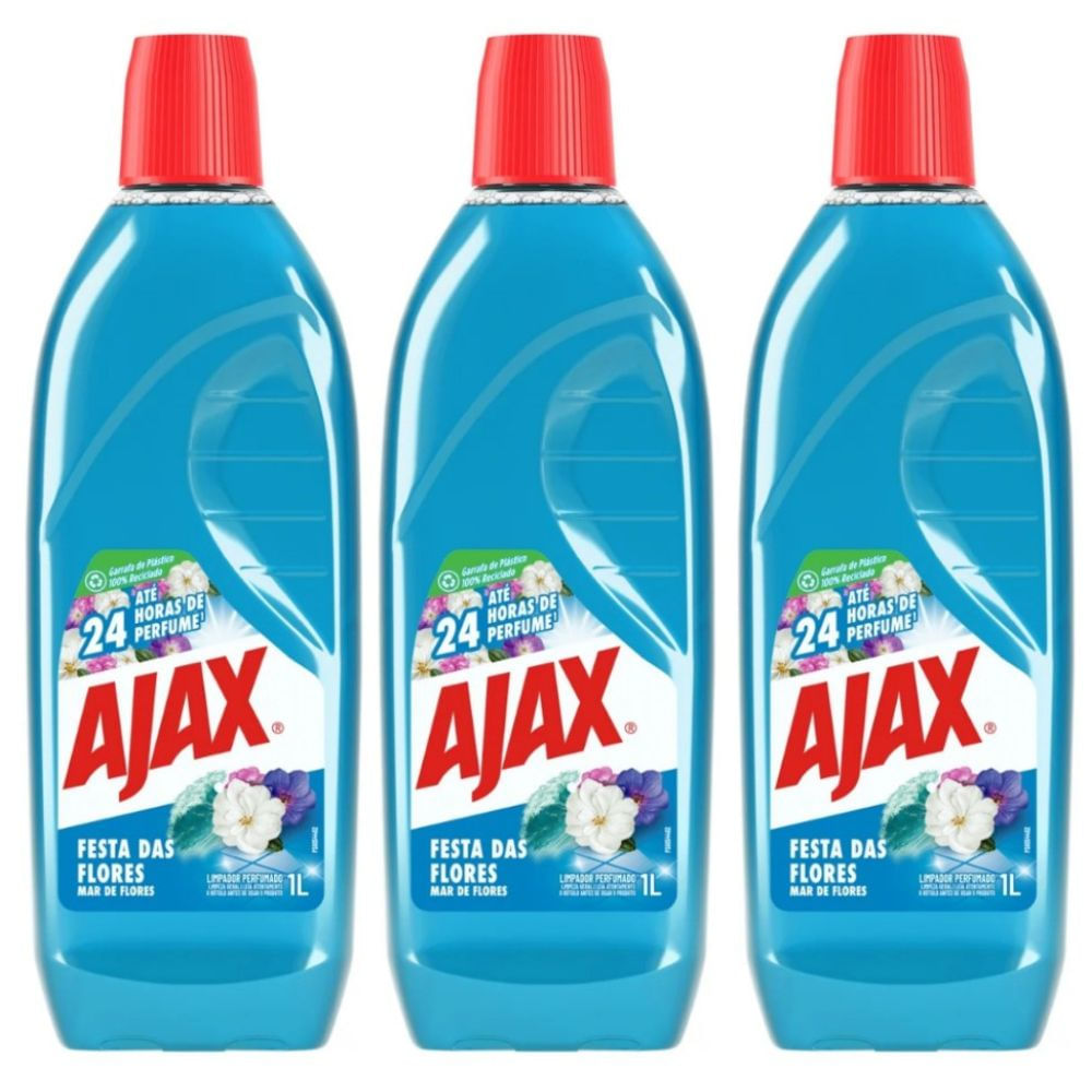 Kit 3 Limpador Ajax Festa Das Flores Mar de Flores 1 Litro