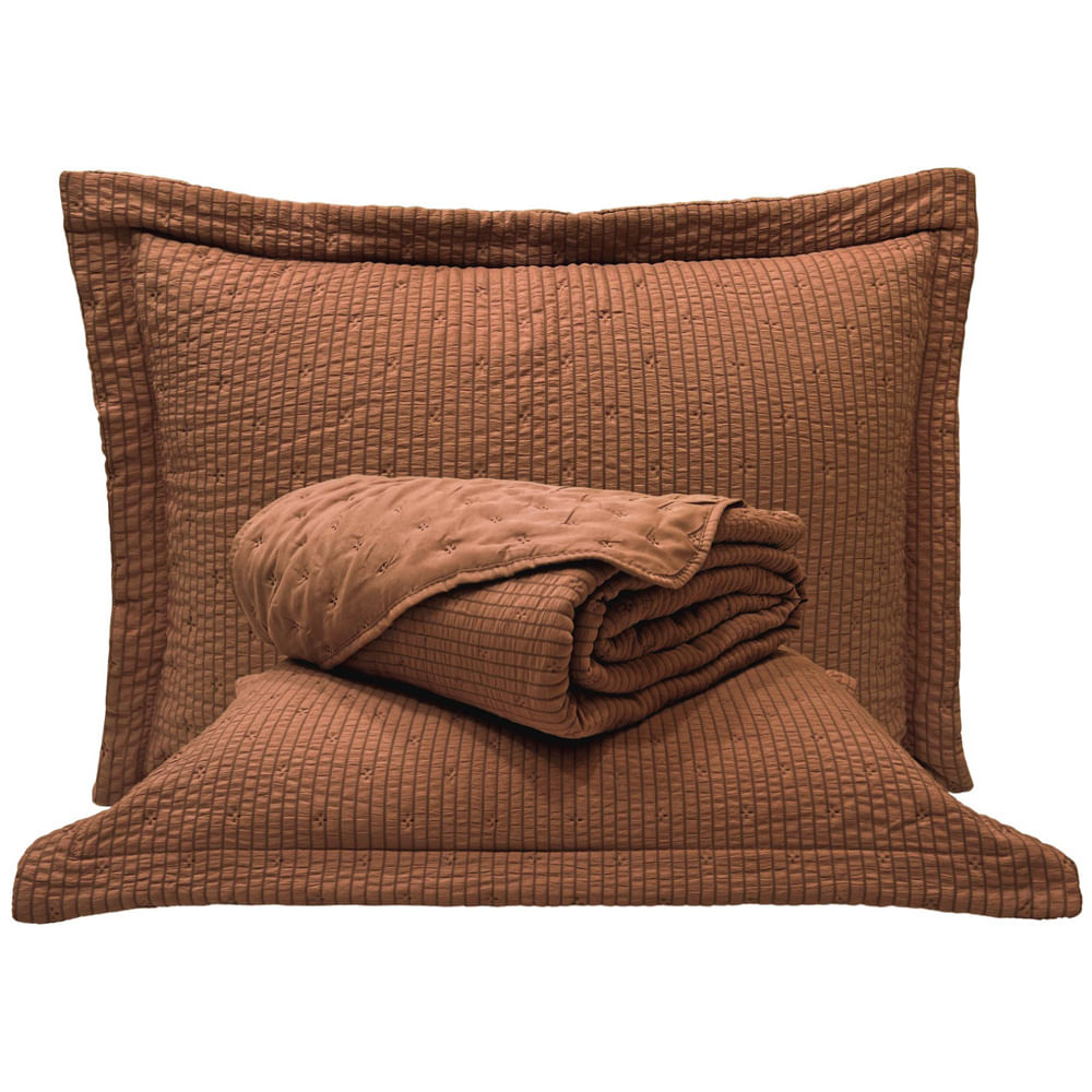 Kit Cobre Leito Colcha Anabela King Dupla Face Texturizado Percal 300 Fios 3 Peças - Castor