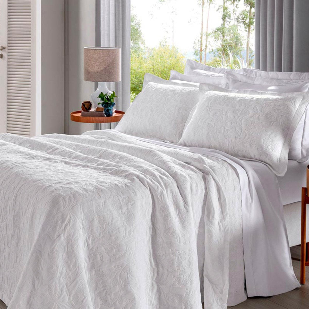 Cobre Leito Buettner Queen Jacquard Dupla Face Cenário Estampado Ravena 3 Peças Branco