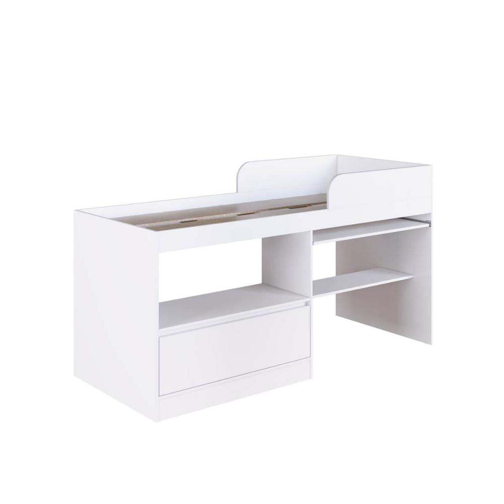 Cama Alta Multifuncional Solteiro Branco com Estação de Trabalho MDP Jacarta Art In Móveis
