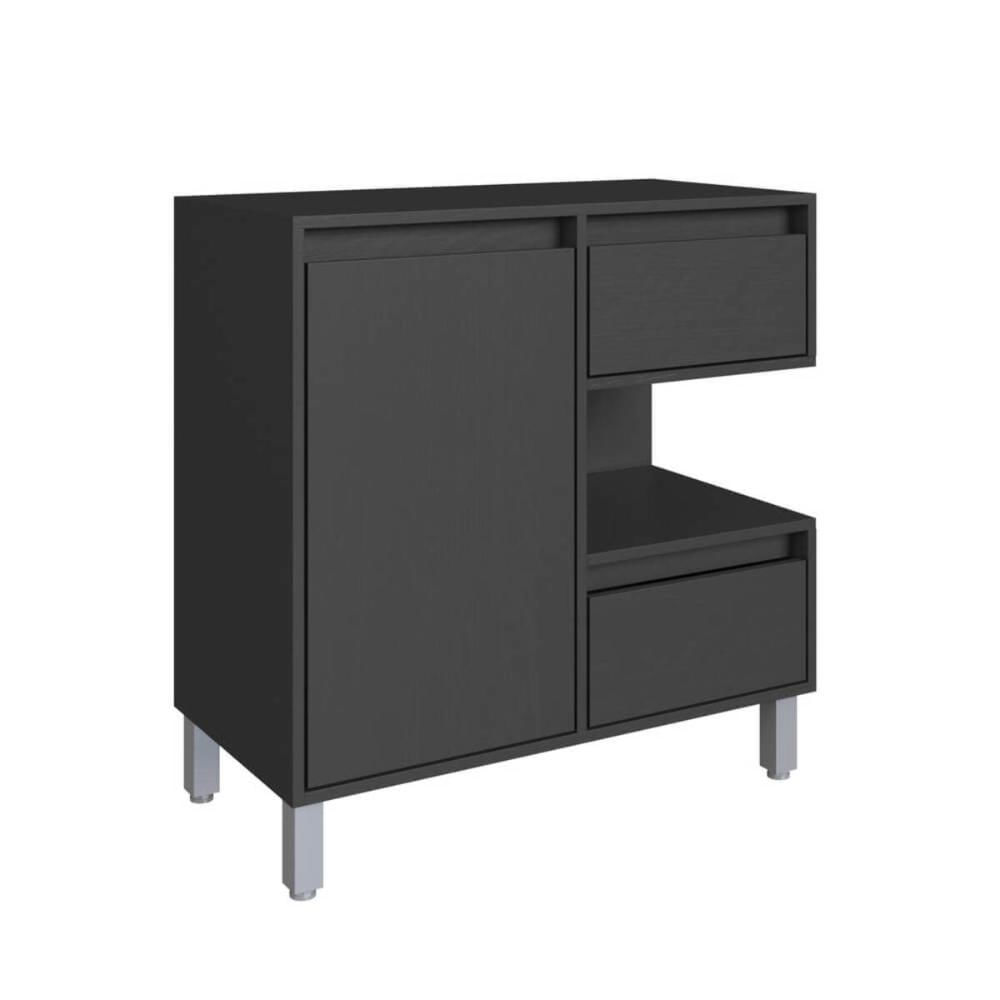Gabinete de Banheiro 80cm Paula Grafite com 2 Gavetas Porta E Nicho Sem Cuba