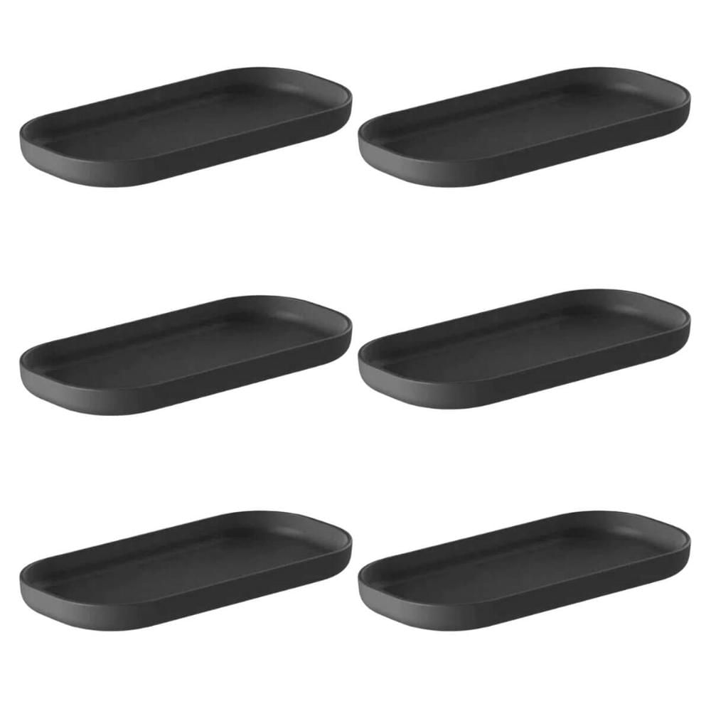 Kit 6 Bandejas Bancada de Banheiro 16x8cm Preta Dual Ou Supo