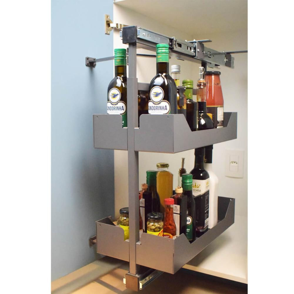 Coluna Baixa Masutti 2 Bandejas 24x48x61cm Cinza Corrediça Deslizante Móvel