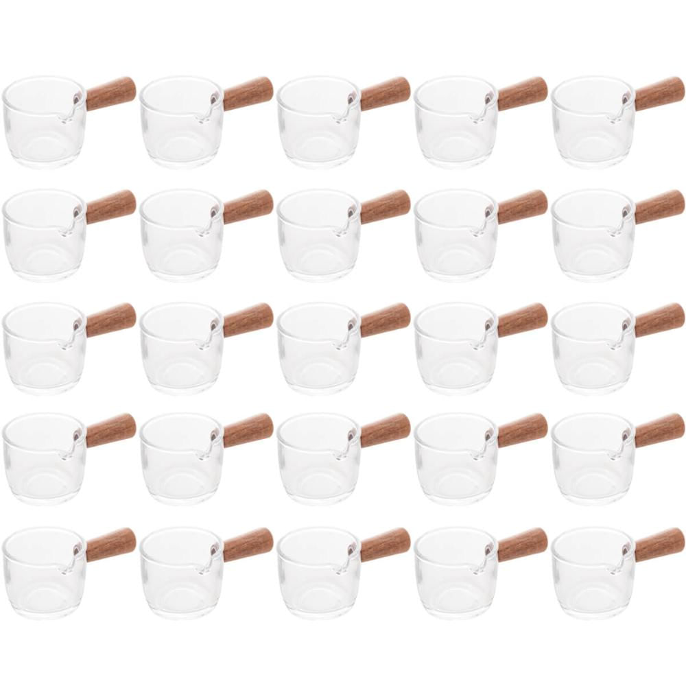 Conjunto 25 Molheiras de Vidro com Cabo de Bambu 50ml Cremeiras para Restaurantes Lyor