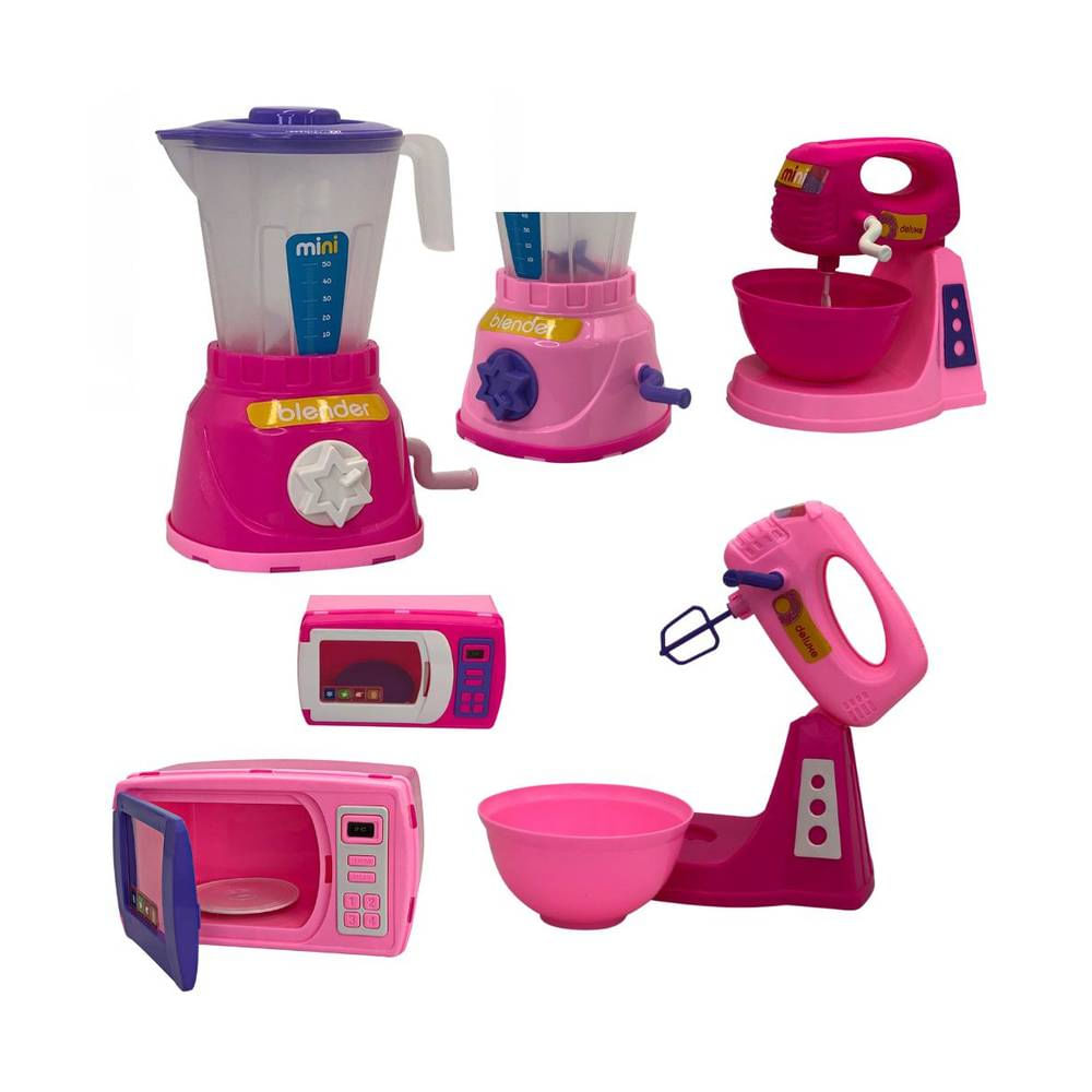 Kit Cozinha Infantil Confeitaria Divertida com Batedeira Liquidificador e Micro ondas Super Colorido