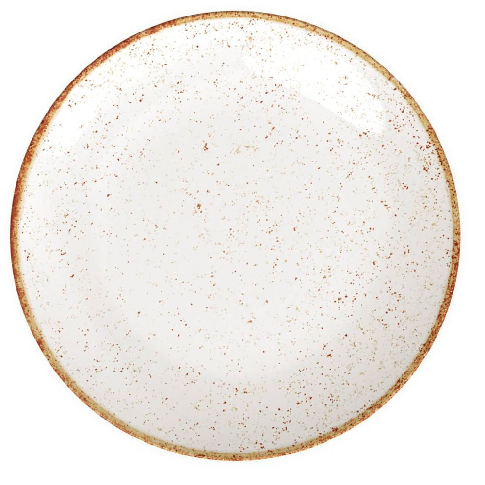 Jogo 12 Pratos Rústicos Tramontina Rasos Marrom em Porcelana 28cm Decorado
