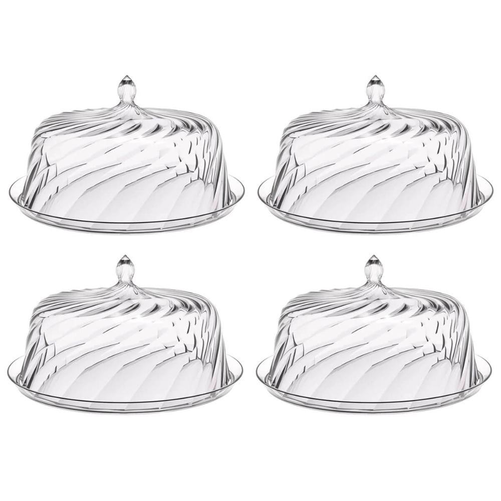 Kit 4 Porta Bolo com Cúpula 30cm Transparente Boleira Glassy Crippa Doces Sobremesas