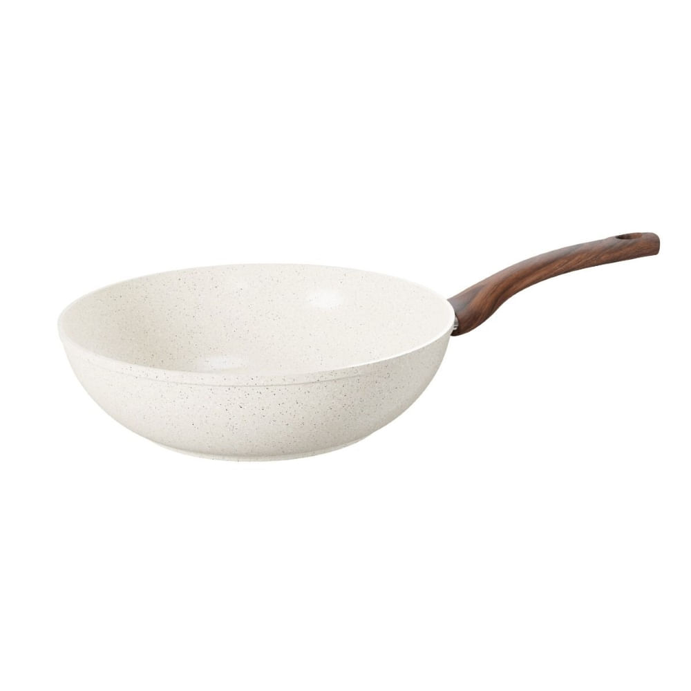 WOK JOMAFE OSLO STONE EM ALUMINIO FORJADO COM REVESTIMENTO CERÂMICO BRANCO 28CM 76128528