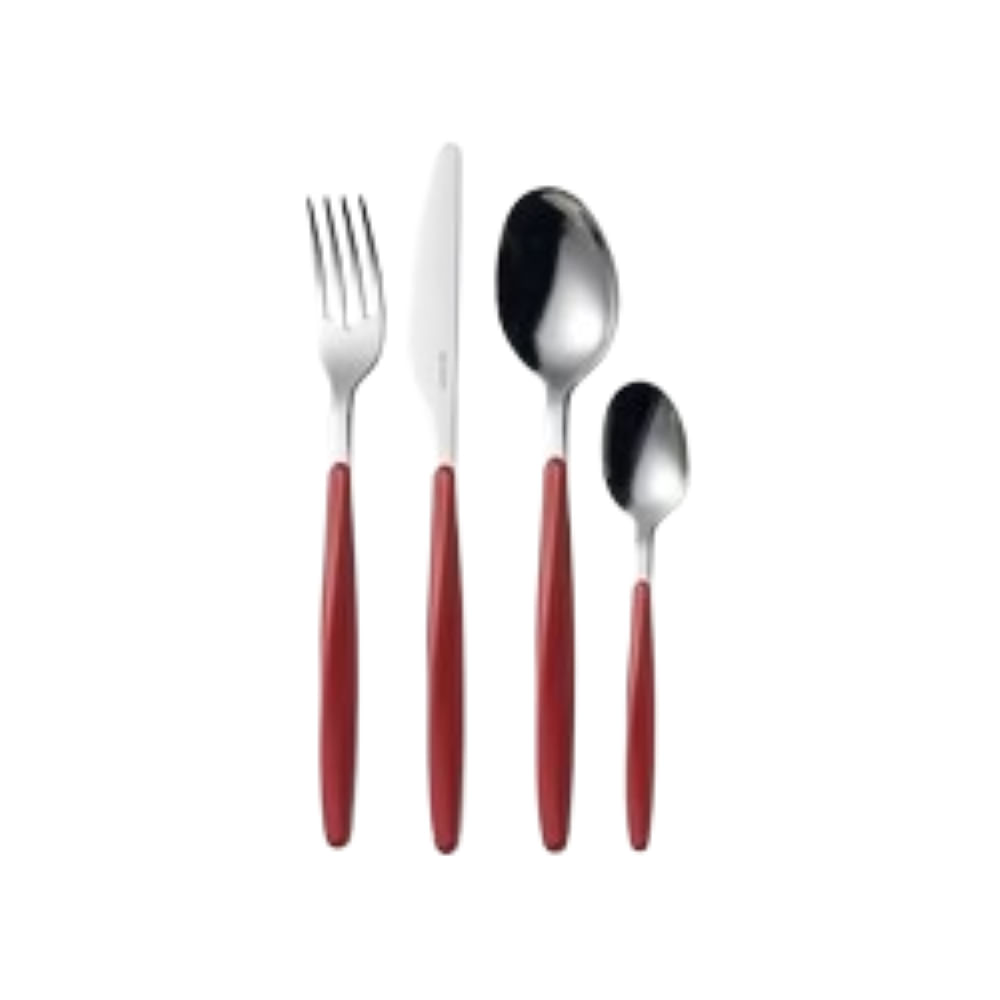 JOGO DE TALHERES GUZZINI 24 PEÇAS MY FUSION EM INOX VERMELHO 11070055
