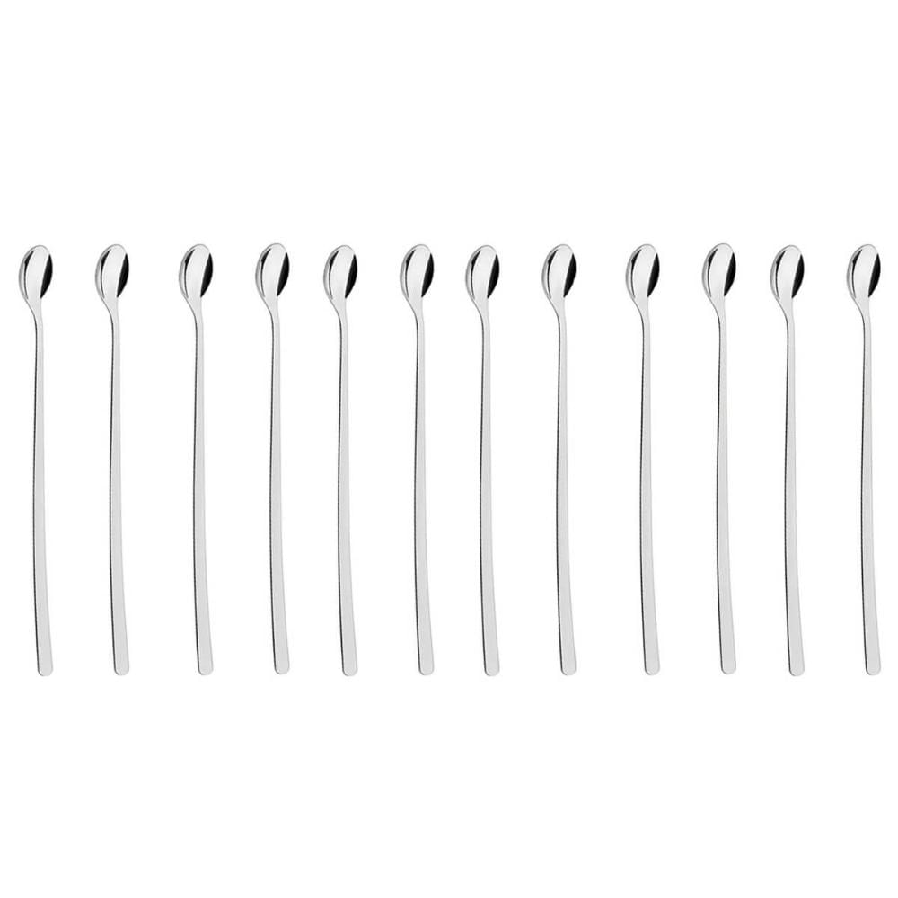 Kit 12 Colheres Cabo Longo Bailarina Inox 30cm Tramontina para Mexer Suco Drinks Coquetel