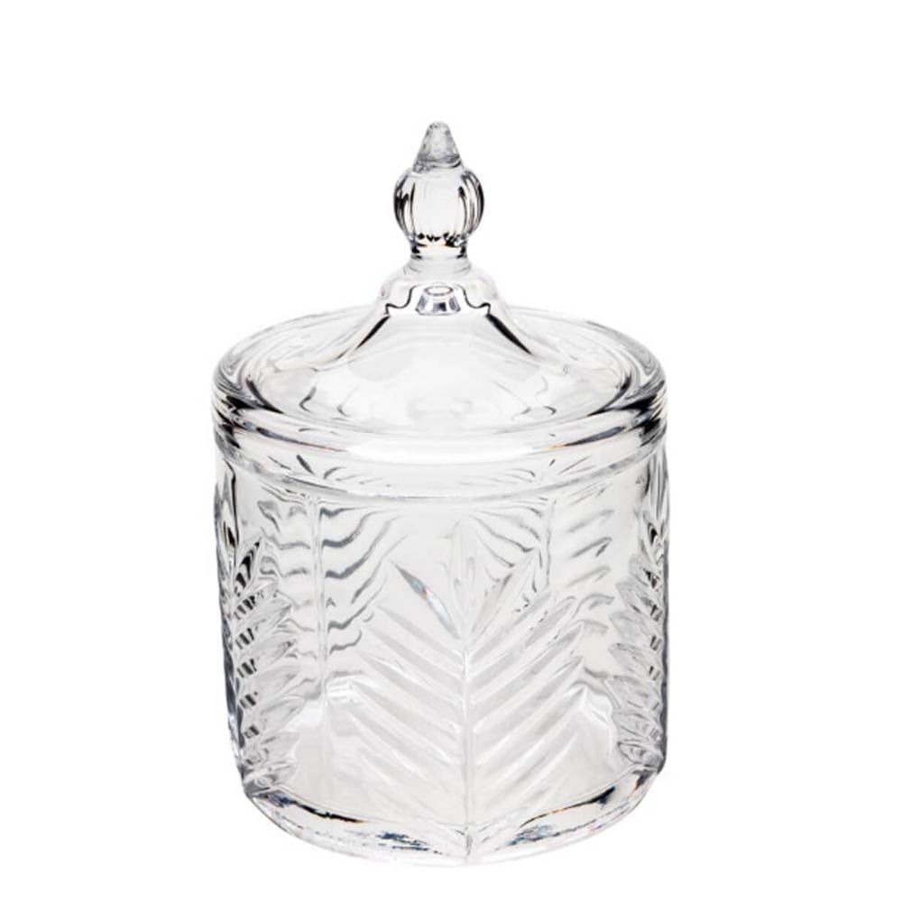 Potiche Decorativo de Vidro Cristal Palmeira com Tampa 10x15cm Lyor Bomboniere Baleiro