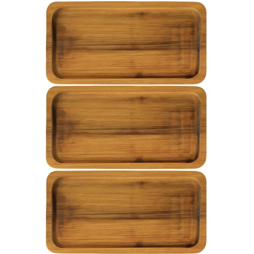 Kit 3 Bandejas Teca 20x10cm Tábua Servir Café Clínica Aperitivo Porção Zanline