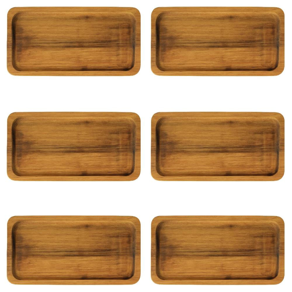 Kit 6 Bandejas Tábua Teca 20x10cm Petisqueira Bar Porção Individual Zanline