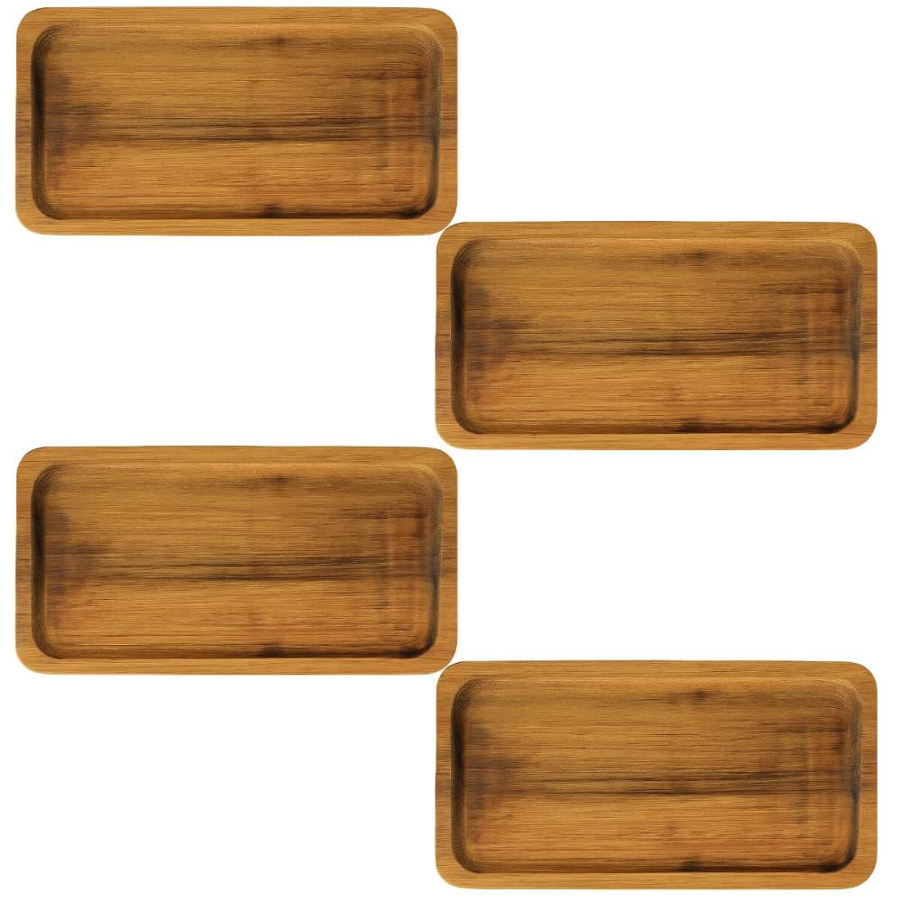 Kit 4 Bandejas 20x10cm Teca Servir Petiscos Salgados Bar Lanchonete Zanline