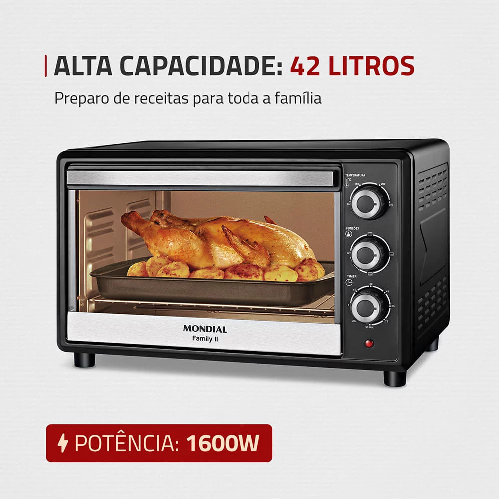 Forno Elétrico Mondial Family II FR42 Preto/Inox 42 Litros - 127V